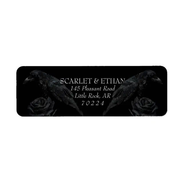 Gothic Black Floral Raven & Rose Wedding Label | Zazzle