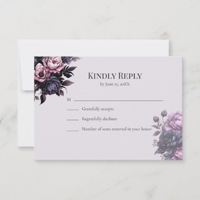 Gothic Black Floral RSVP Card (Front)