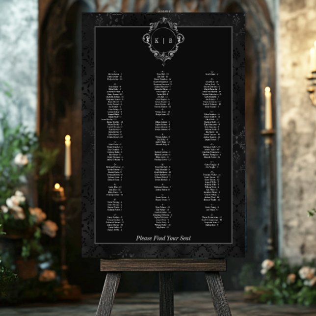 Gothic Black Floral Satin Damask Black Seating Foam Board (Creator Uploaded)