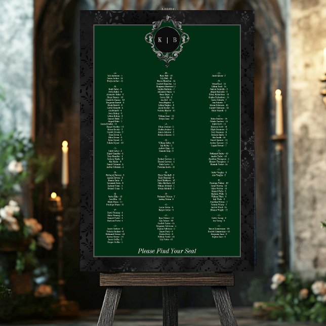 Gothic Black Floral Satin Damask Green Seating Foam Board (Creator Uploaded)