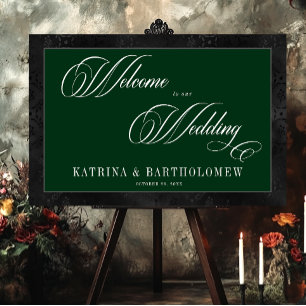 Gothic Black Floral Satin Damask Green Welcome Foam Board