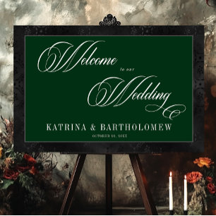 Gothic Black Floral Satin Damask Green Welcome Foam Board