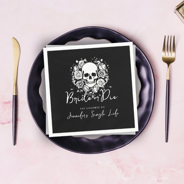 Gothic Black Floral Skull Bachelorette Party  Napkins (Creator Uploaded)