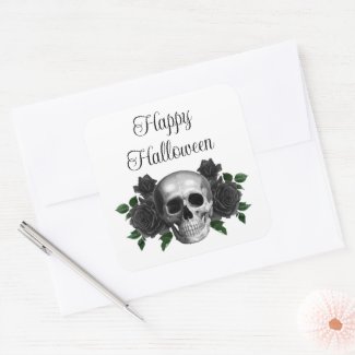 Gothic Black Floral Skull Halloween
