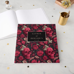 Gothic Black Floral Skulls Guest Book