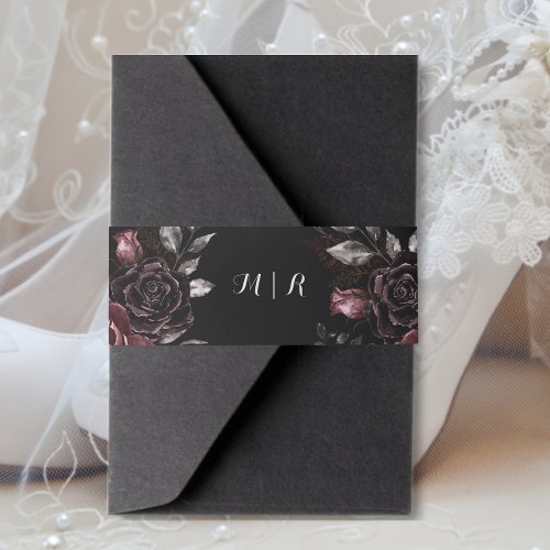 Gothic Black Floral Wedding Invitation Belly Bands Invitation Belly Band