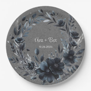 Gothic Black Floral Wedding Paper Plates