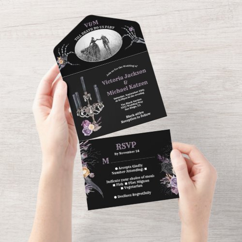 Gothic Black Floral Wedding Photo All In One Invit All In One Invitation