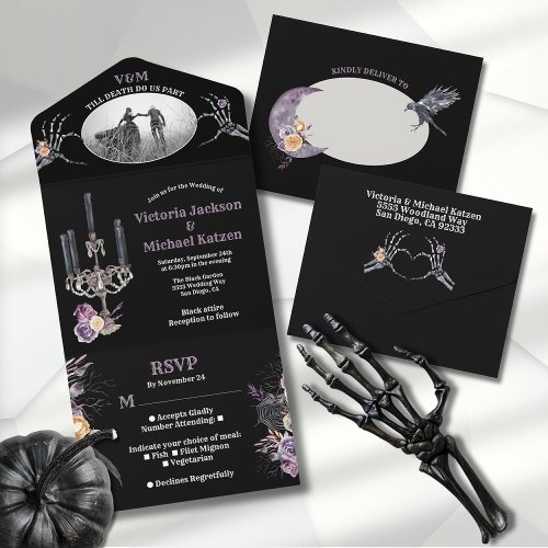 Gothic Black Floral Wedding Photo All In One Invit All In One Invitation