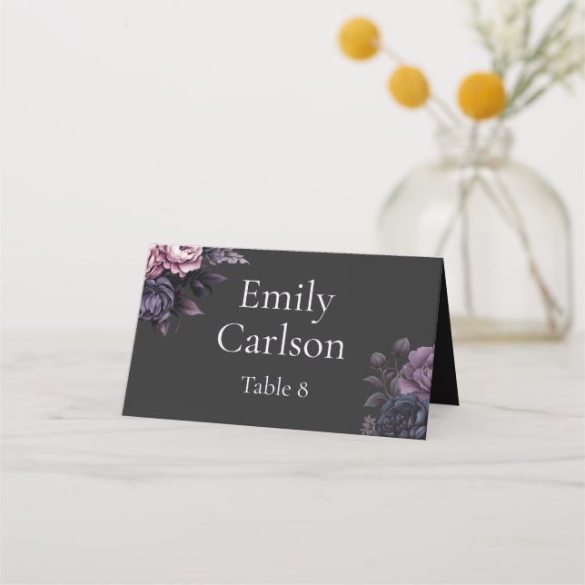 Gothic Black Floral Wedding Place Cards (Front)