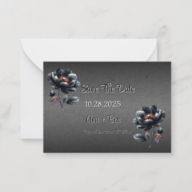 Gothic Black Floral Wedding Save The Date Card (Front)