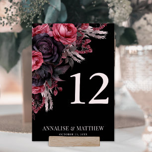 Gothic Black Floral Wedding Table Number