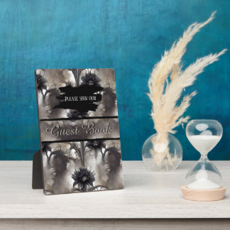 Gothic Black Floral Wedding Table Top  Plaque