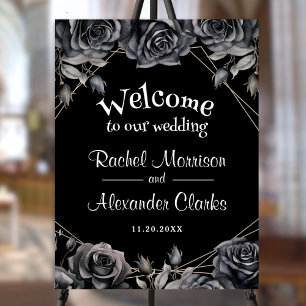 Gothic Black Floral Wedding Welcome Sign