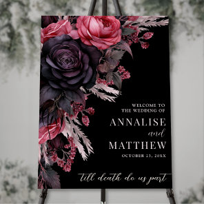 Gothic Black Floral Wedding Welcome Sign