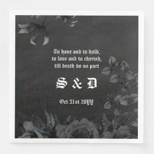 Gothic Black Floral White Lettering Wedding Paper Dinner Napkins