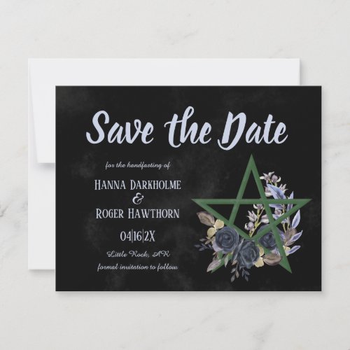 Gothic Black Floral Wicca Pentacle Save the Date