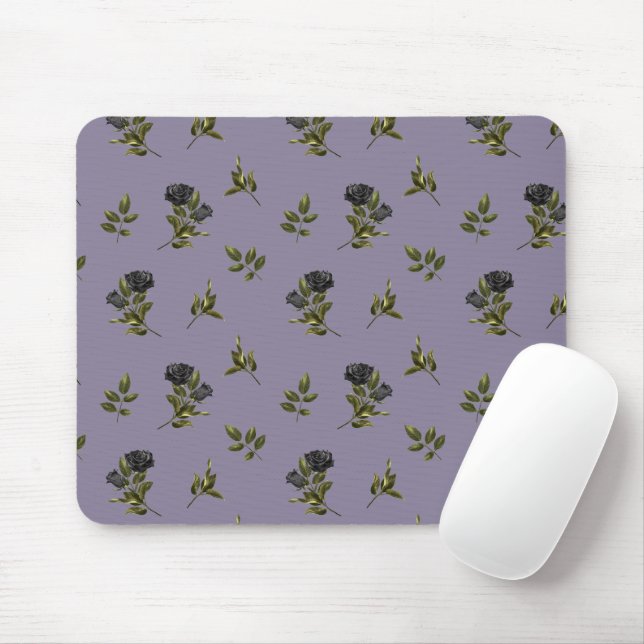 Gothic Black Flower Pattern Mouse Pad (With Mouse)