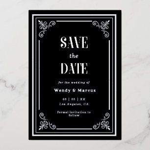 Gothic Black Frame Dark Aesthetic Silver Real Foil Invitation