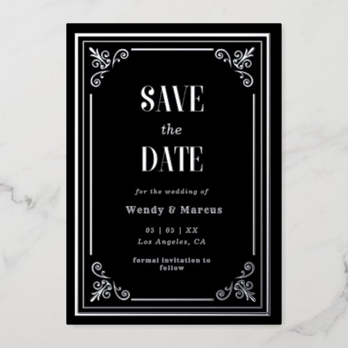 Gothic Black Frame Dark Aesthetic Silver Real Foil Invitation