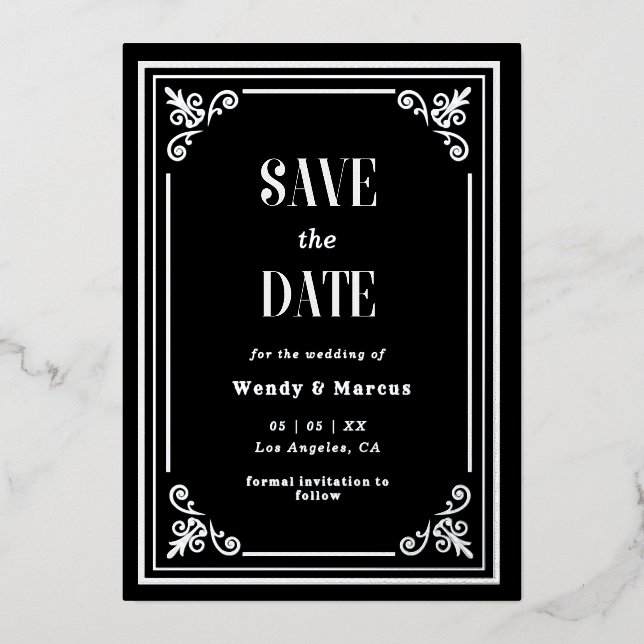 Gothic Black Frame Dark Aesthetic Silver Real Foil Invitation (Front)