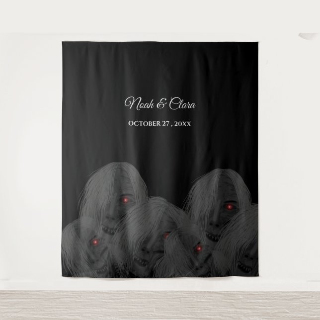 Gothic Black Ghosts - Dark Moody Halloween Tapestry (Front)