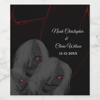 Gothic Black Ghosts- Dark Moody Halloween Wine Label
