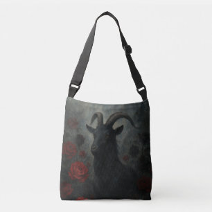 Gothic Black Goat with Red Roses Dark Art Crossbody Bag