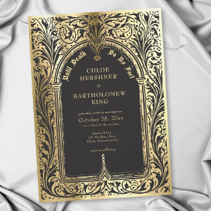 Gothic Black Gold Medieval Until Death Wedding Invitation