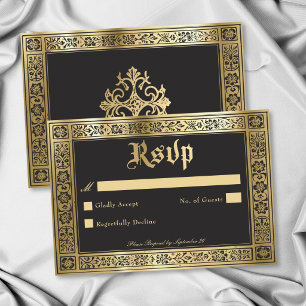 Gothic Black Gold Medieval Until Death Wedding RSVP Card