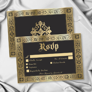 Gothic Black Gold Medieval Until Death Wedding RSVP Card
