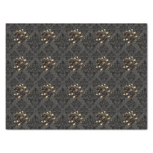 Gothic black gold rose damask elegant adult tissue paper