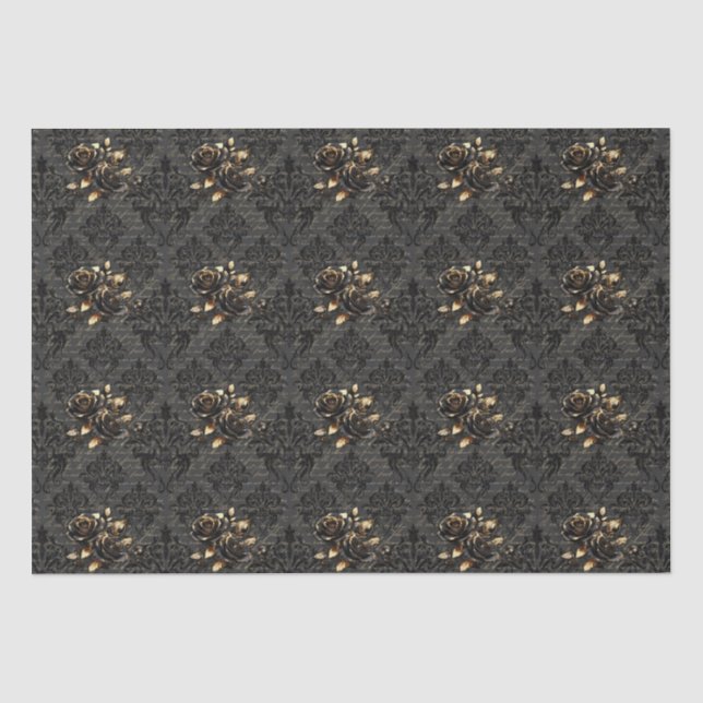 Gothic black gold rose damask elegant adult tissue paper (Front)