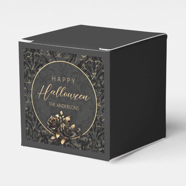 Gothic black gold rose damask elegant Halloween Favor Boxes (Front Side)