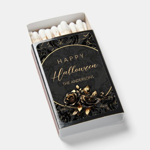 Gothic black gold rose damask elegant Halloween Matchboxes