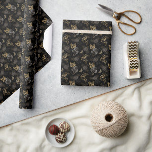 Gothic Black & Gold Roses Butterflies Glitter  Wrapping Paper