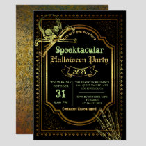 Gothic Black & Gold Skull Halloween Costume Party Invitation