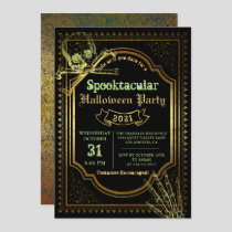 Gothic Black & Gold Skull Halloween Costume Party Invitation