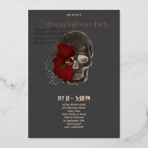 Gothic Black  Gold skull Halloween Party Foil Invitation