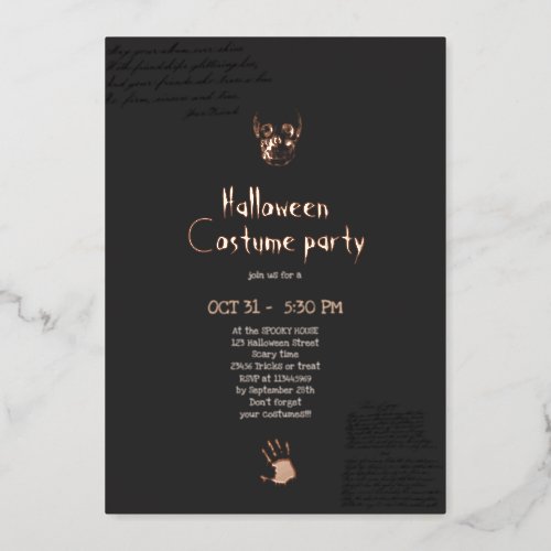 Gothic Black  Gold skull Halloween Party  Foil Invitation