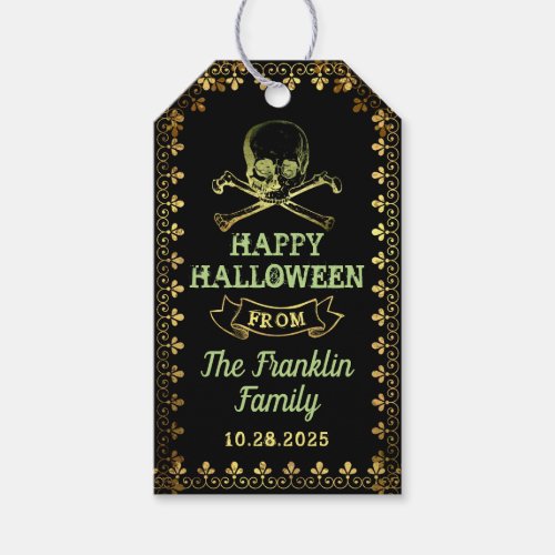 Gothic Black  Gold Skull Halloween Party Gift Tags