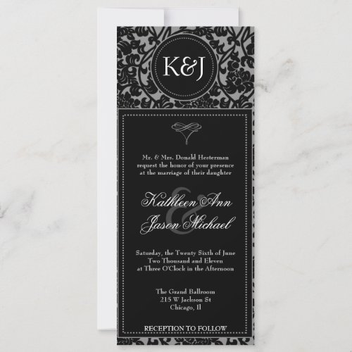 Gothic Black  Grey Flourish Wedding invitation