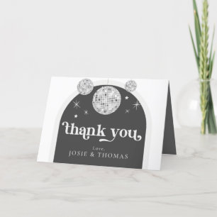 Gothic Black Grey Retro Disco Ball Wedding Letterpress Thank You Card