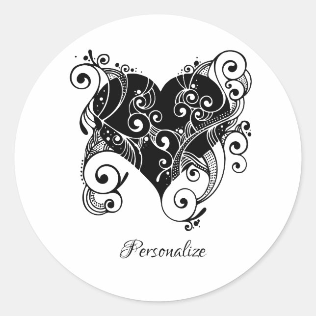 Gothic Black Heart Tattoo Art Design Personalized Classic Round Sticker (Front)