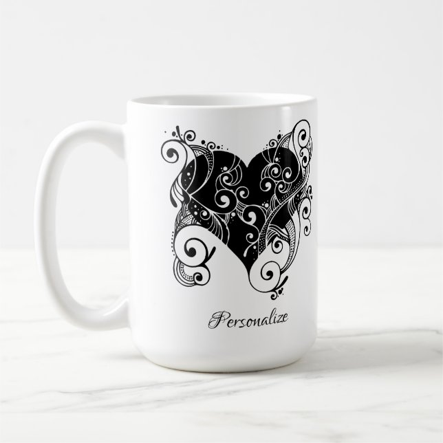 Gothic Black Heart Tattoo Art Design Personalized Coffee Mug (Left)