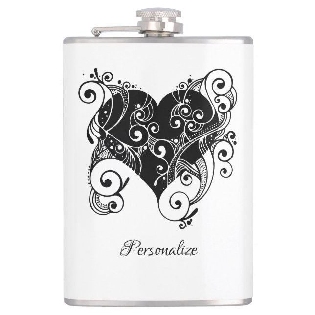 Gothic Black Heart Tattoo Art Design Personalized Flask (Front)
