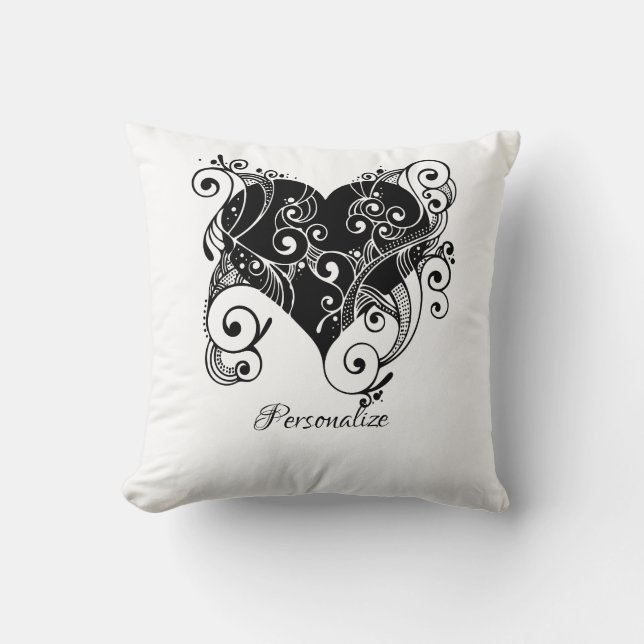 Gothic Black Heart Tattoo Art Design Personalized Throw Pillow (Front)