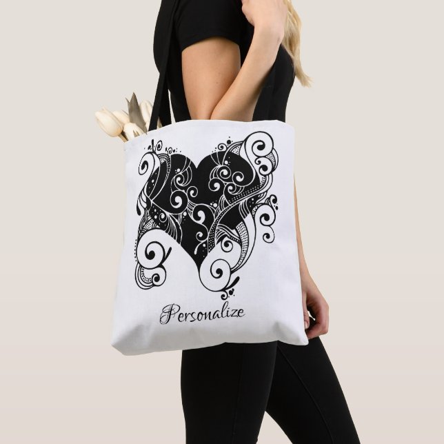 Gothic Black Heart Tattoo Art Design Personalized Tote Bag (Close Up)
