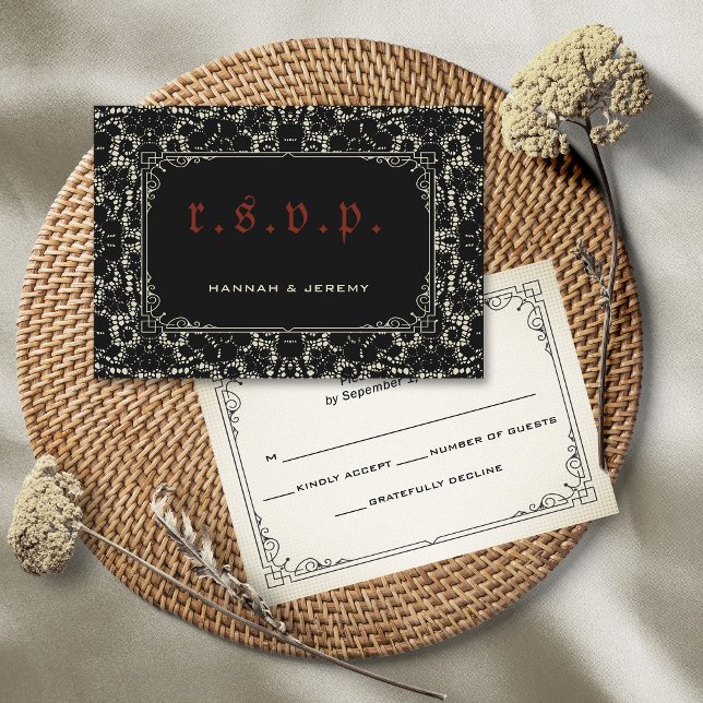 Gothic Black Lace Blood Red Bone RSVP Card (Creator Uploaded)