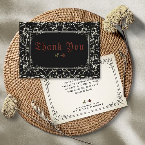 Gothic Black Lace Blood Red Bone Thank You Card